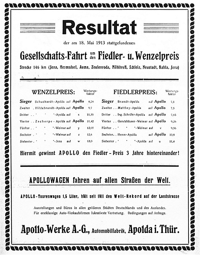 Apollo Sieger Fiedler- und Wenzel-Preis 1913